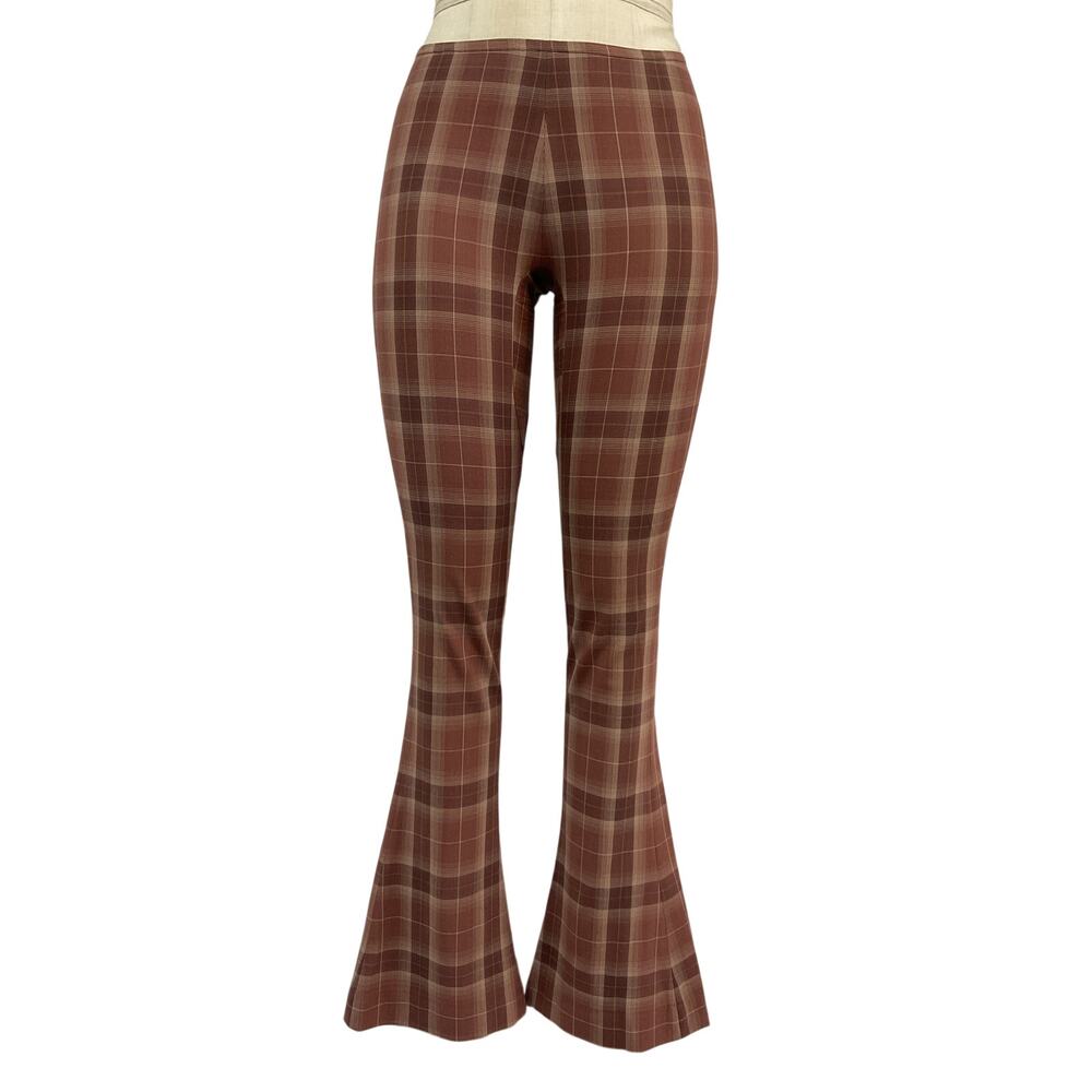 Knwls Tailored Brown Plaid Flare Pants Size 8 - Picture 2 of 5